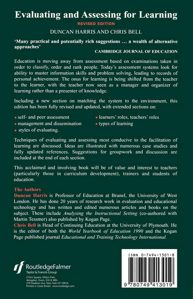 Weitere Ansicht: Evaluating and Assessing for Learning | Chris Bell, Duncan Harris