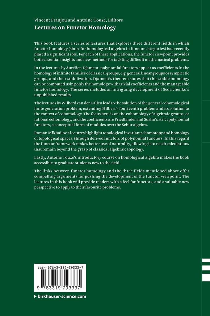 Weitere Ansicht: Lectures on Functor Homology