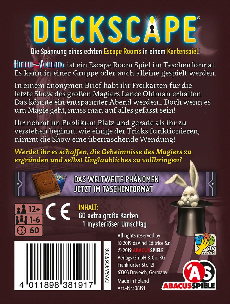 Weitere Ansicht: ABACUSSPIELE - Deckscape - Hinter dem Vorhang | Martino Chiacchiera, Silvano Sorrentino