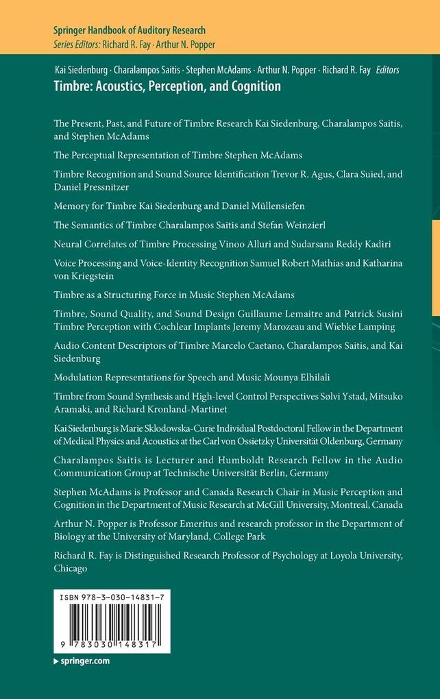 Weitere Ansicht: Timbre: Acoustics, Perception, and Cognition