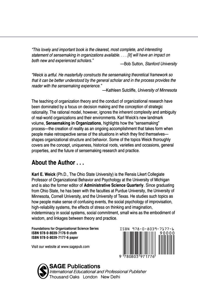 Weitere Ansicht: Sensemaking in Organizations | Karl E. Weick