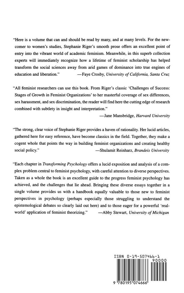 Weitere Ansicht: Transforming Psychology | Stephanie Riger