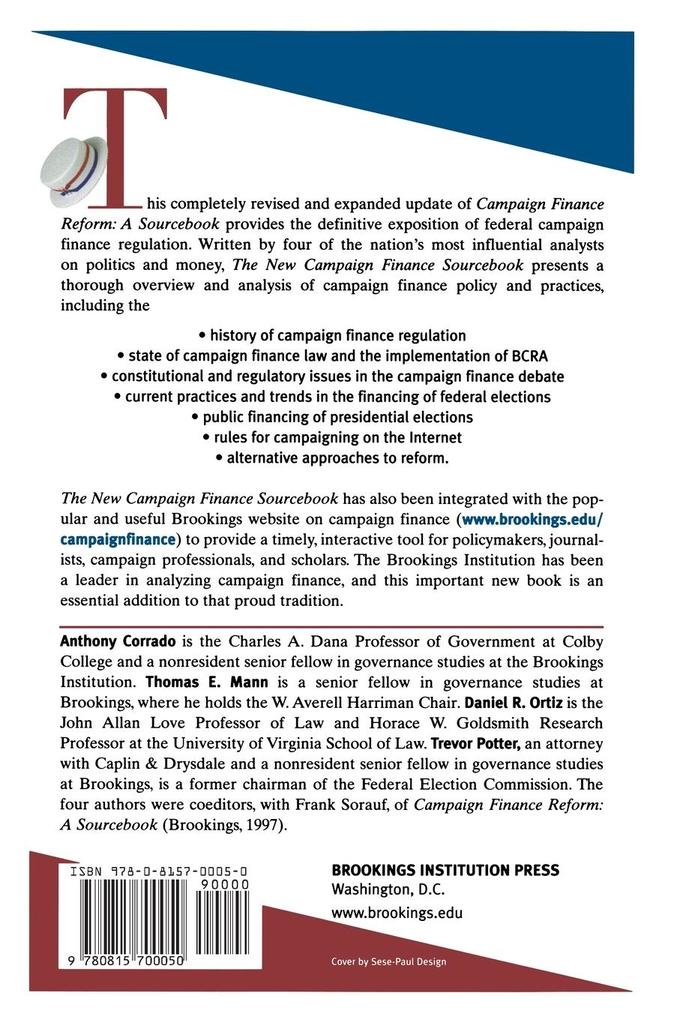 Weitere Ansicht: New Campaign Finance Sourcebook | Anthony Corrado, Thomas E. Mann, Daniel R. Ortiz