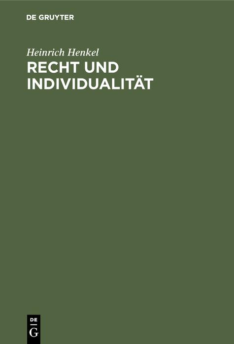 Produktbild: Recht und Individualität | Heinrich Henkel