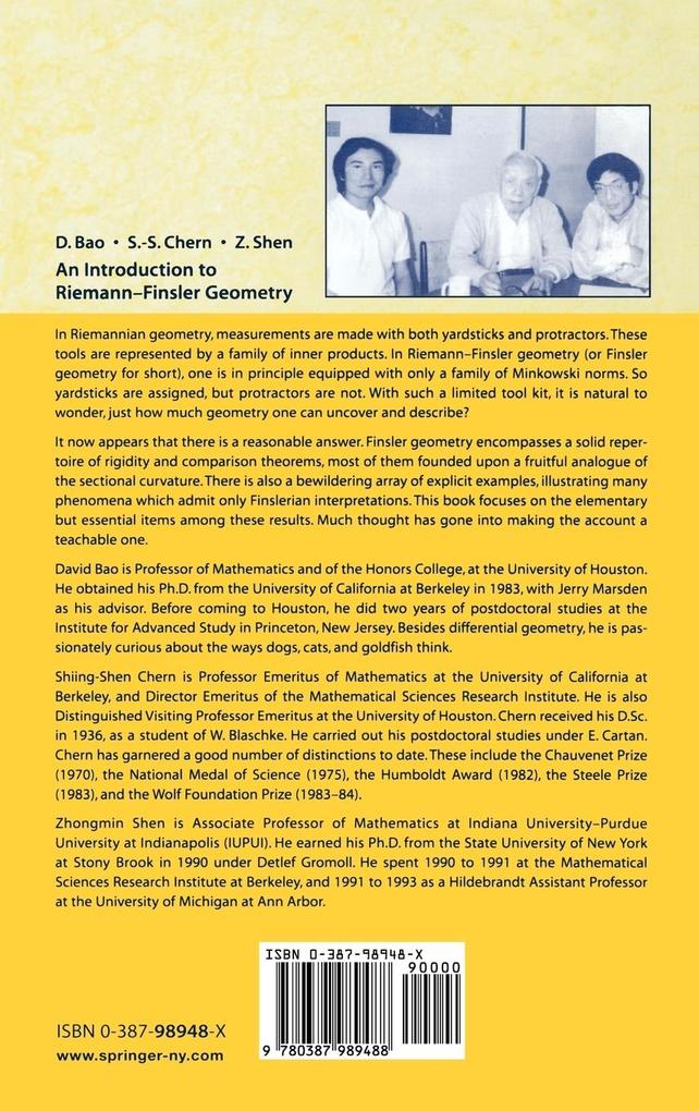 Weitere Ansicht: An Introduction to Riemann-Finsler Geometry | S.-S. Chern, D. Bao, Z. Shen, David Bao, Zhongmin Shen