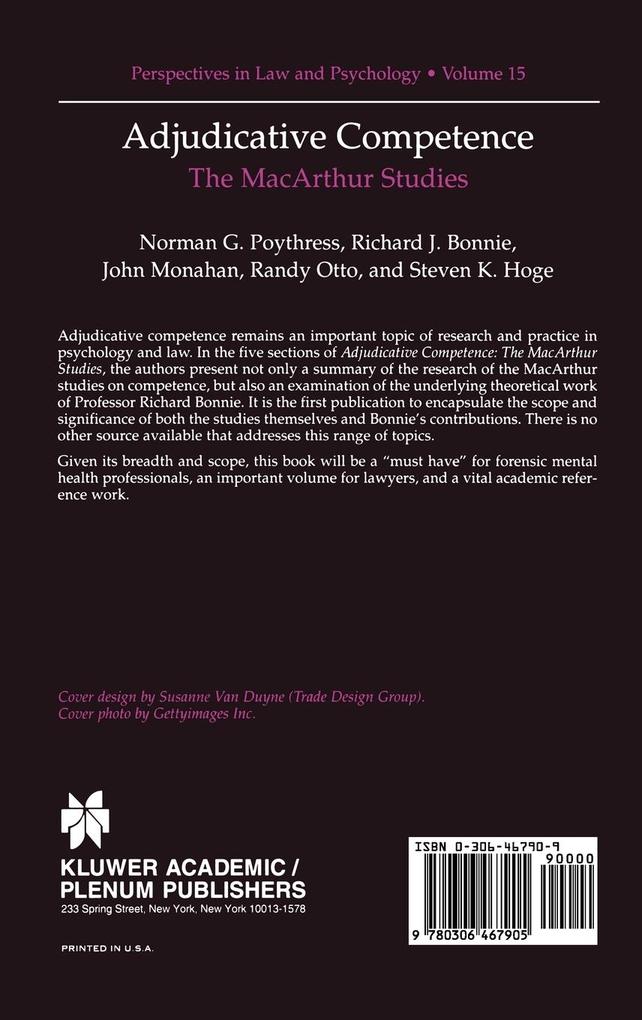 Weitere Ansicht: Adjudicative Competence | Richard J. Bonnie, Steven K. Hoge, John Monahan, Randy Otto, Norman G. Poythress Jr.