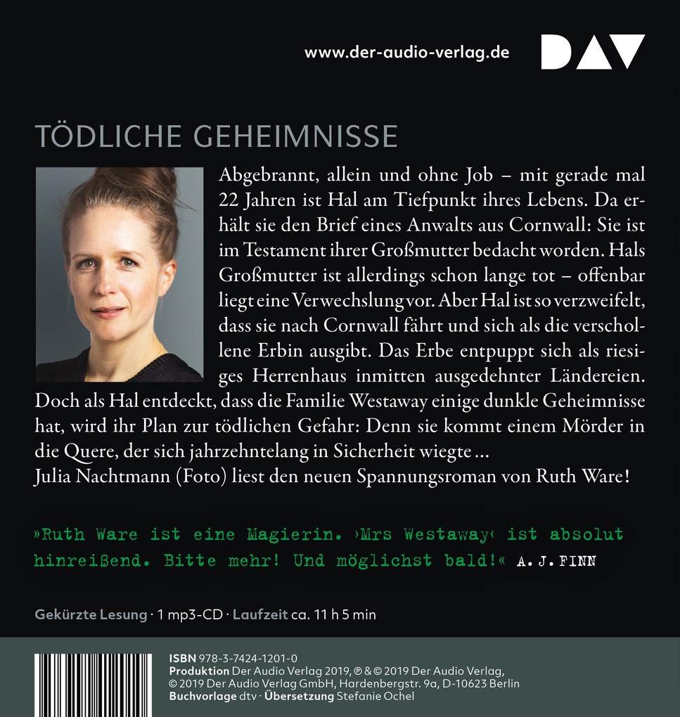 Weitere Ansicht: Der Tod der Mrs Westaway, 1 Audio-CD, 1 MP3 | Ruth Ware