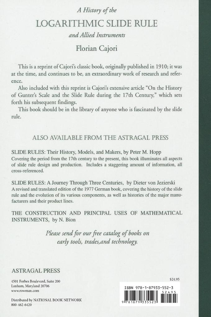 Weitere Ansicht: A History of the Logarithmic Slide Rule and Allied Instruments | Florian Cajori