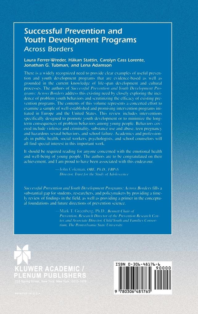 Weitere Ansicht: Successful Prevention and Youth Development Programs | Lena Adamson, Laura Ferrer-Wreder, Carolyn Cass Lorente, Håkan Stattin, Jonathan G. Tubman