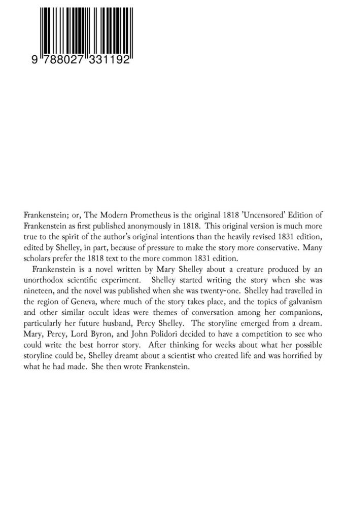 Weitere Ansicht: Frankenstein (the Uncensored 1818 Edition) | Mary Shelley