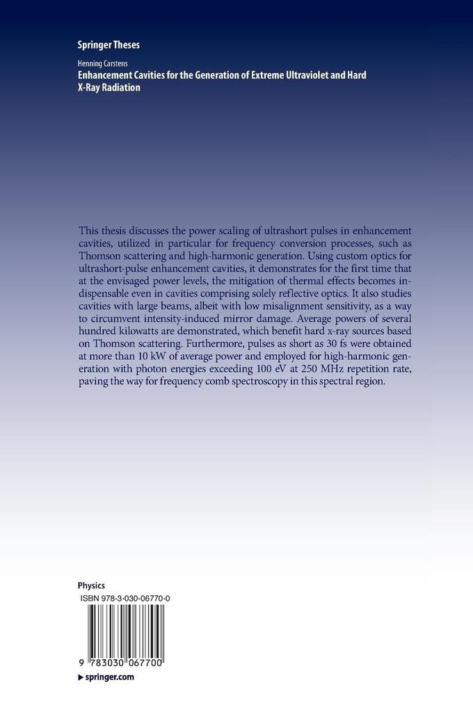 Weitere Ansicht: Enhancement Cavities for the Generation of Extreme Ultraviolet and Hard X-Ray Radiation | Henning Carstens