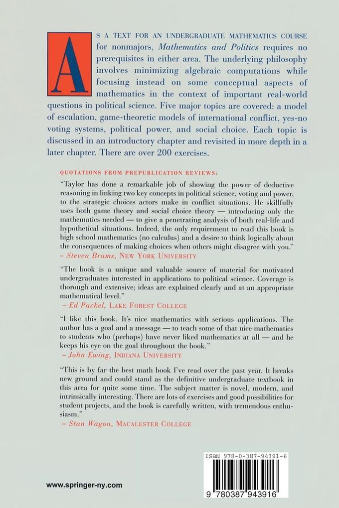 Weitere Ansicht: Mathematics and Politics | Alan D. Taylor