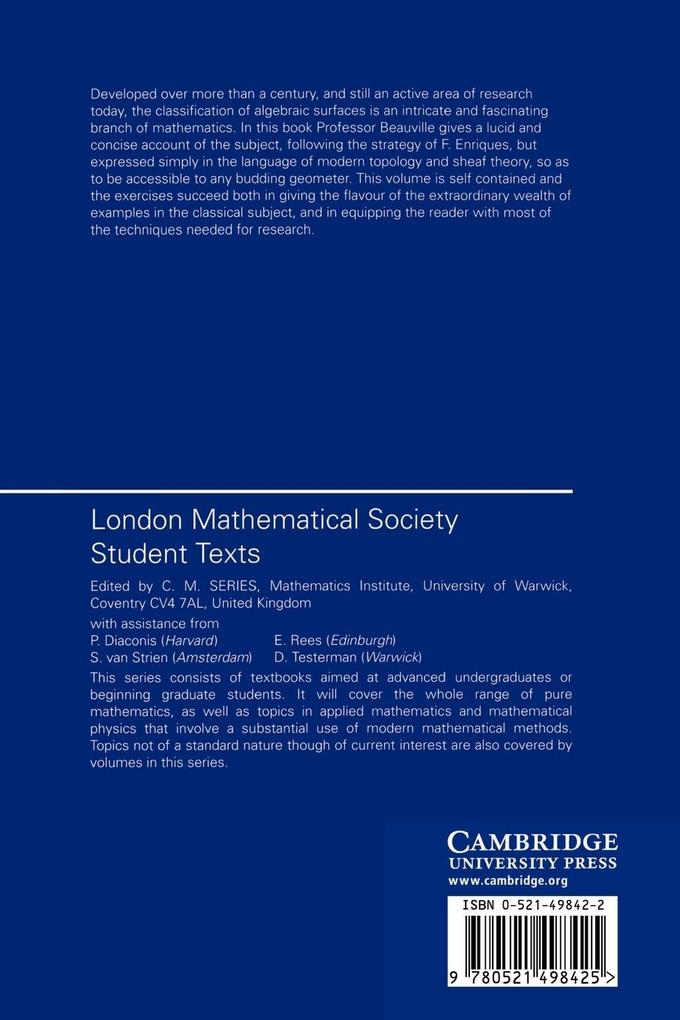 Weitere Ansicht: Complex Algebraic Surfaces | Arnaud Beauville