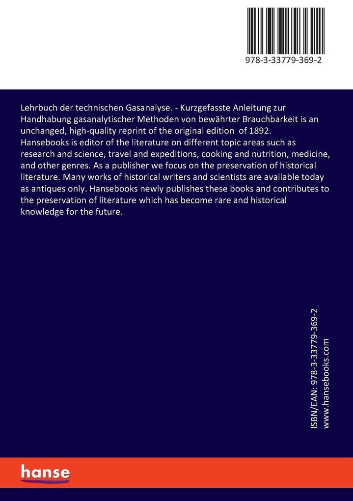 Weitere Ansicht: Lehrbuch der technischen Gasanalyse. | Clemens Alexander Winkler