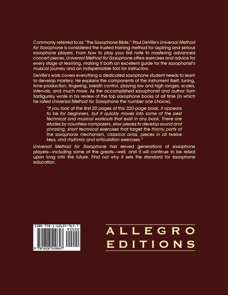 Weitere Ansicht: Universal Method for Saxophone | Paul Deville