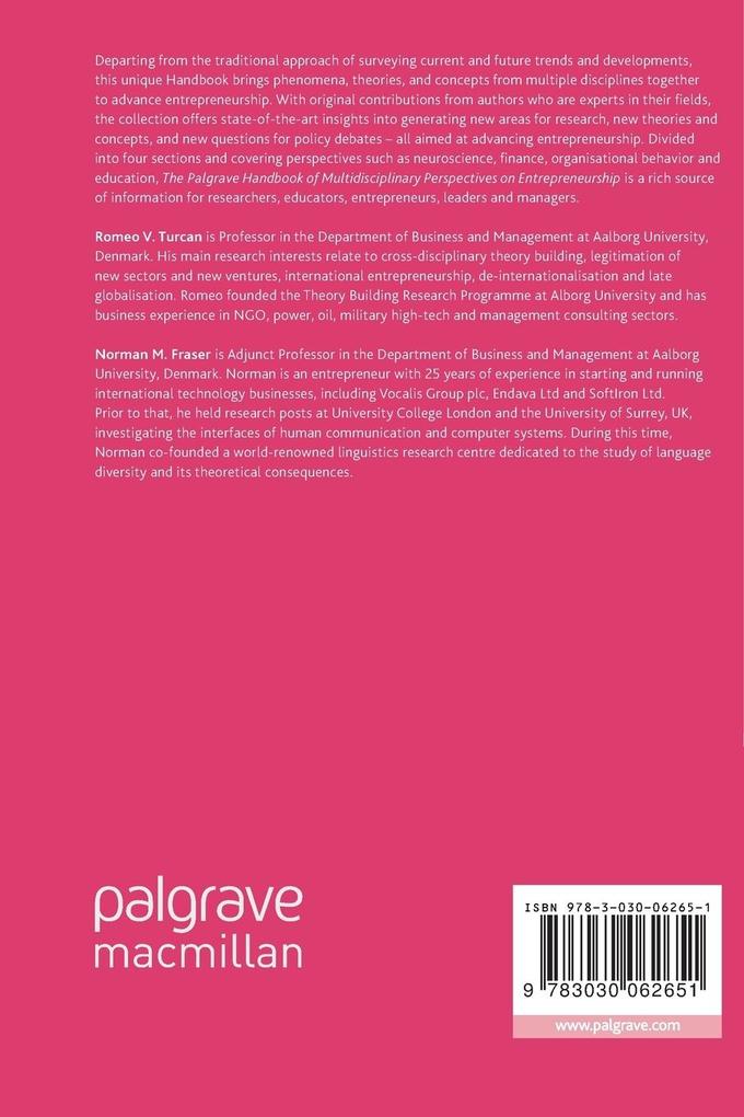 Weitere Ansicht: The Palgrave Handbook of Multidisciplinary Perspectives on Entrepreneurship