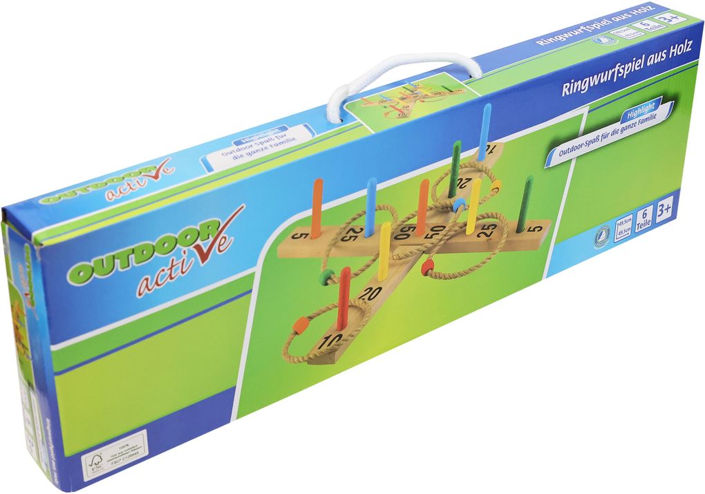 Produktbild: Outdoor active Ringwurfspiel aus Holz mit 9 Stäben