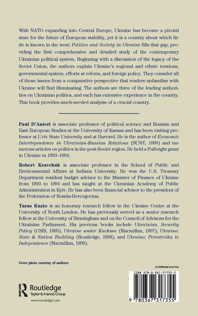Weitere Ansicht: Politics And Society In Ukraine | Paul D'anieri, Robert S. Kravchuk, Taras Kuzio