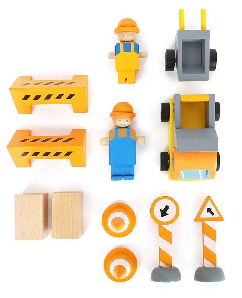 Weitere Ansicht: small foot 12007 - Baukran aus Holz mit Baustellenzubehör, 13 Teile, 360 Grad drehbar