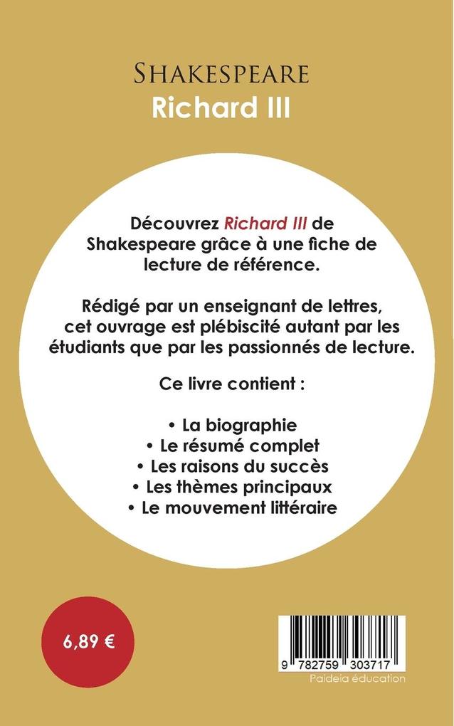 Weitere Ansicht: Fiche de lecture Richard III (Étude intégrale) | William Shakespeare