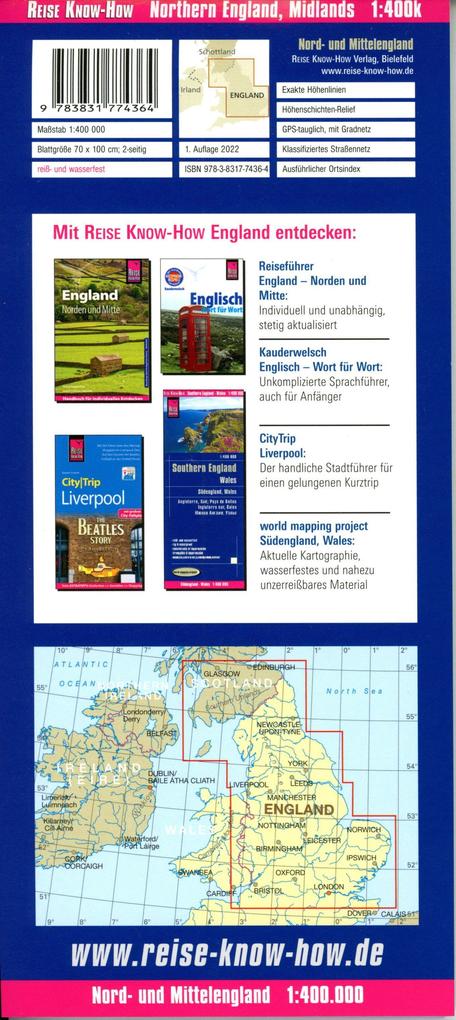 Weitere Ansicht: Reise Know-How Landkarte Nord- und Mittelengland / Northern England & the Midlands (1:400.000) | Reise Know-How Verlag Peter Rump