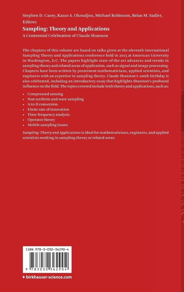 Weitere Ansicht: Sampling: Theory and Applications