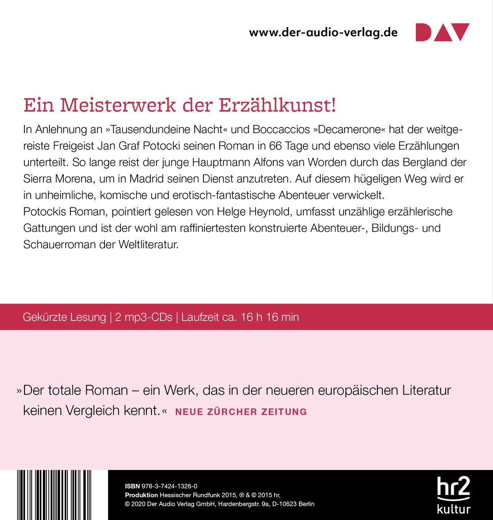 Weitere Ansicht: Die Handschriften von Saragossa oder Die Abenteuer in der Sierra Morena, 2 Audio-CD, 2 MP3 | Jan Potocki