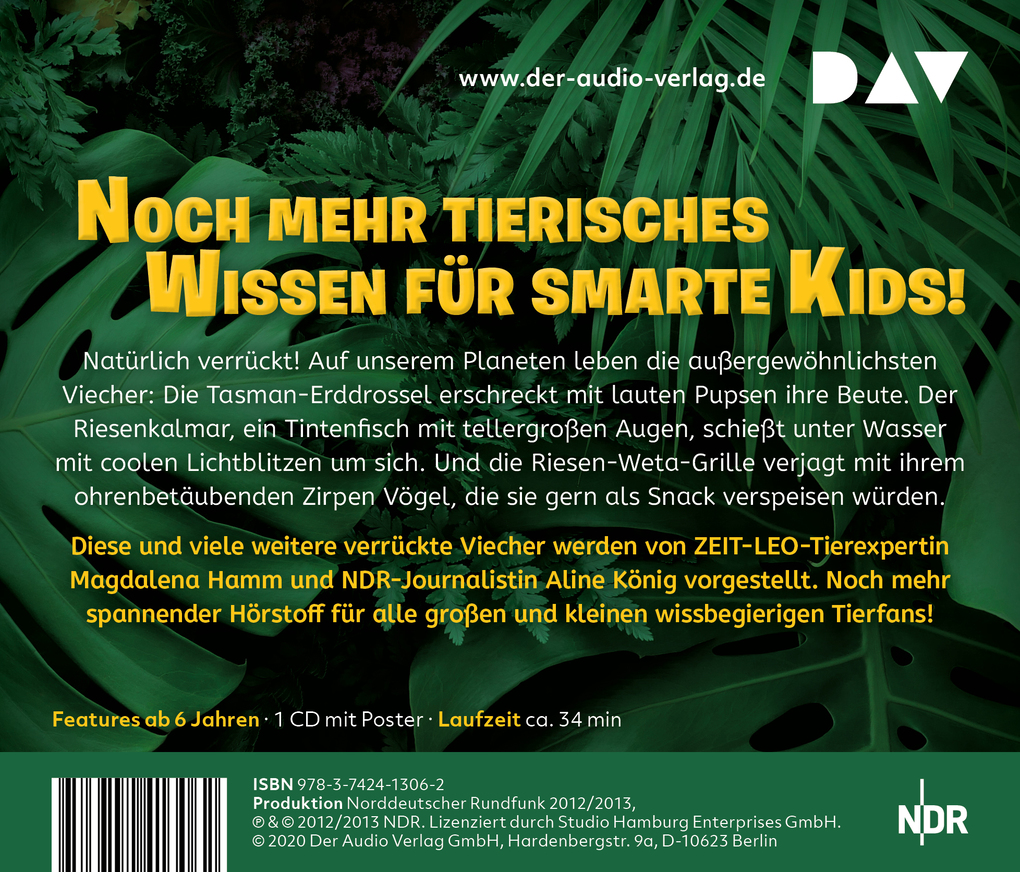 Weitere Ansicht: Verrückte Viecher von A bis Z - Von Narwal bis Zwergchamäleon,1 Audio-CD | Magdalena Hamm, Aline König
