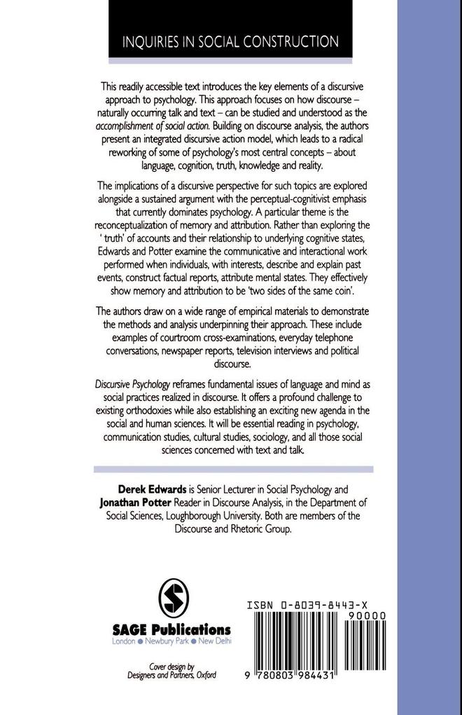 Weitere Ansicht: Discursive Psychology | Derek Edwards, Jonathan Potter
