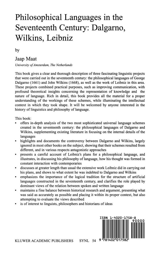 Weitere Ansicht: Philosophical Languages in the Seventeenth Century | Jaap Maat