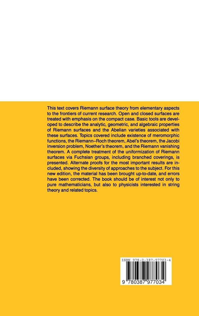 Weitere Ansicht: Riemann Surfaces | Hershel M. Farkas, Irwin Kra