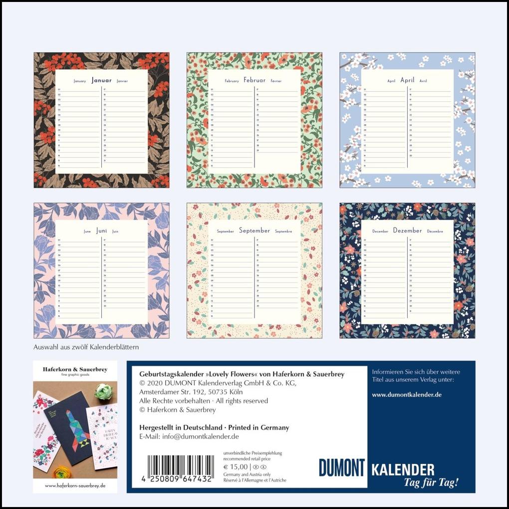 Weitere Ansicht: Immerwährender Geburtstagskalender - Lovely Flowers - Haferkorn & Sauerbrey - Quadrat-Format 24 x 24 cm