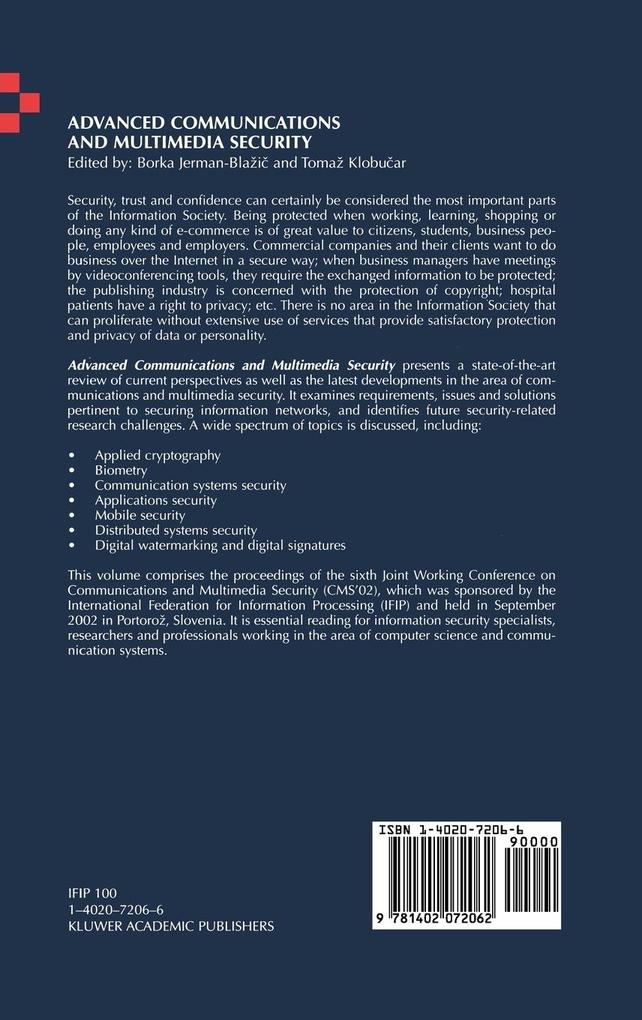 Weitere Ansicht: Advanced Communications and Multimedia Security
