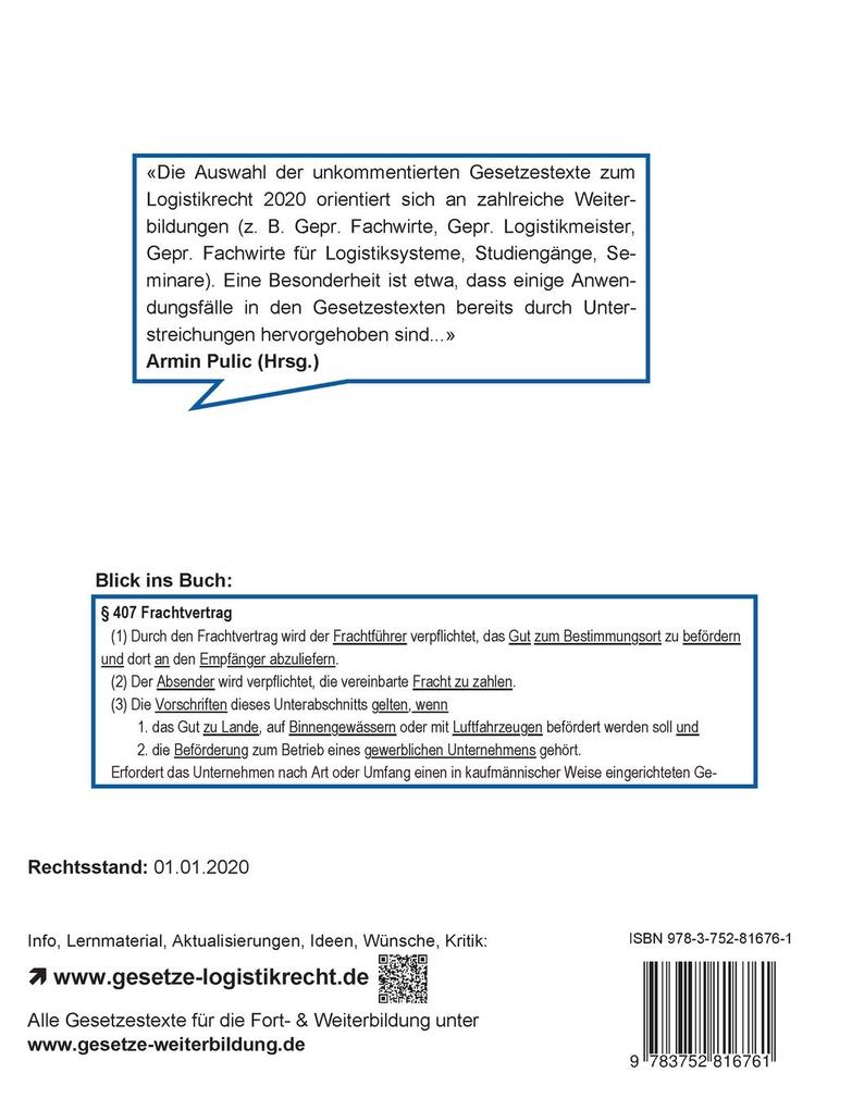 Weitere Ansicht: Logistikrecht 2020