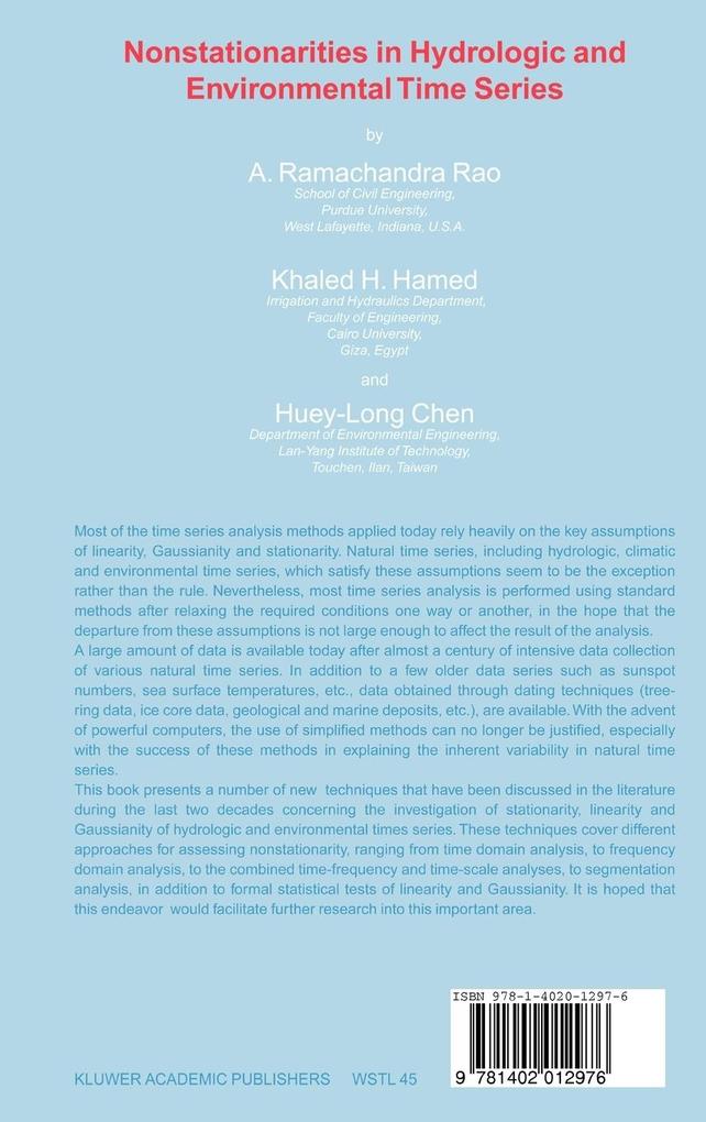 Weitere Ansicht: Nonstationarities in Hydrologic and Environmental Time Series | A.R. Rao, K.H. Hamed, Huey-Long Chen