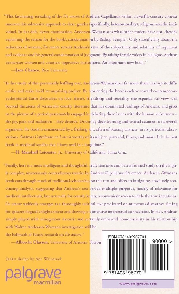 Weitere Ansicht: Andreas Capellanus on Love? | K. Andersen-Wyman, Kathleen Andersen-Wyman