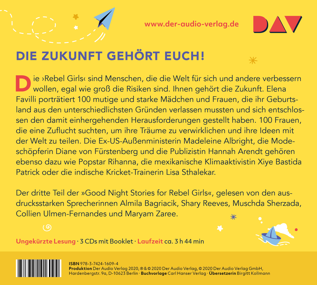 Weitere Ansicht: Good Night Stories for Rebel Girls - Teil 3: 100 Migrantinnen, die die Welt verändern, 3 Audio-CD | Elena Favilli
