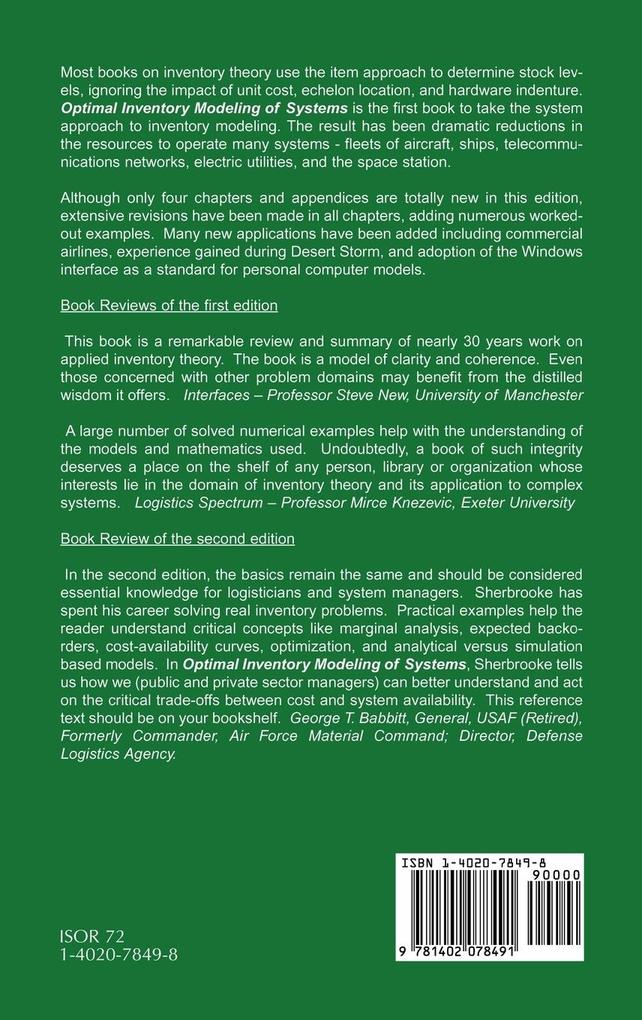 Weitere Ansicht: Optimal Inventory Modeling of Systems | Craig C. Sherbrooke