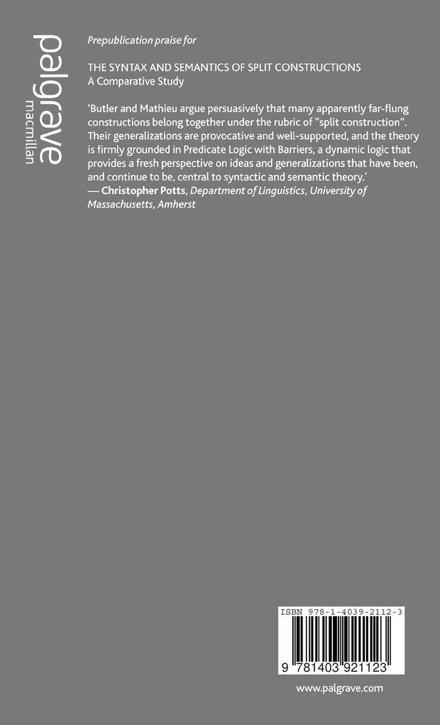 Weitere Ansicht: The Syntax and Semantics of Split Constructions | A. Butler, E. Mathieu