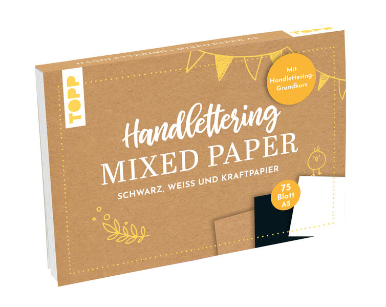 Produktbild: Handlettering Mixed Paper Block - Schwarz, Weiß, Kraftpapier - A5 | frechverlag, Ludmila Blum
