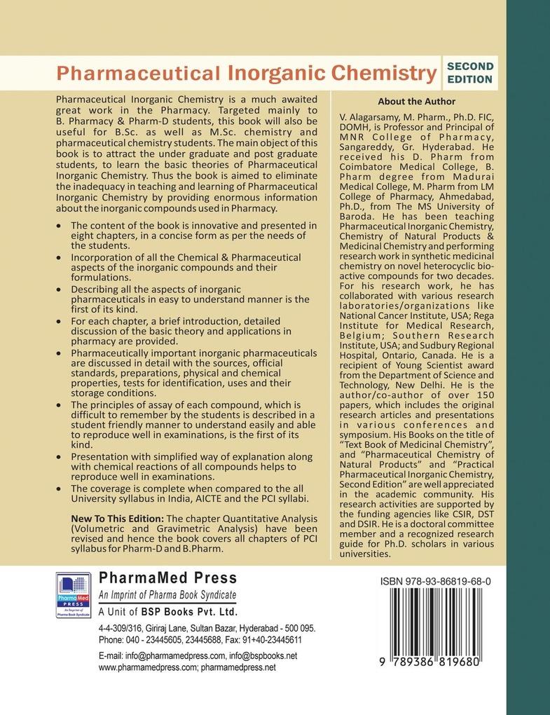 Weitere Ansicht: Pharmaceutical Inorganic chemistry | V. Alagarsamy