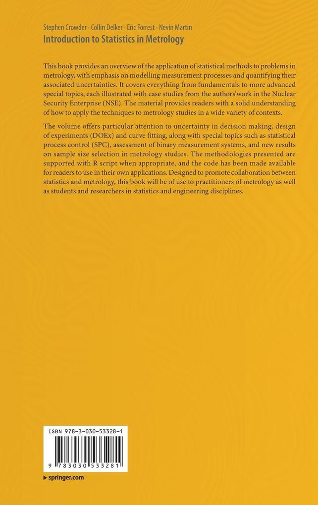Weitere Ansicht: Introduction to Statistics in Metrology | Stephen Crowder, Collin Delker, Eric Forrest, Nevin Martin