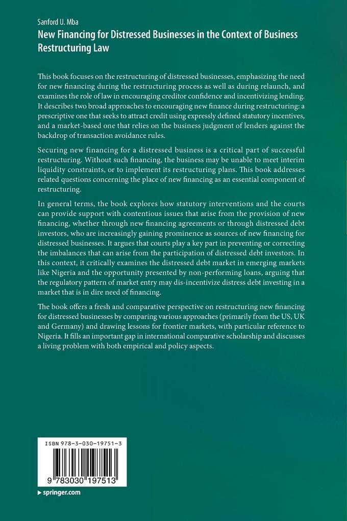 Weitere Ansicht: New Financing for Distressed Businesses in the Context of Business Restructuring Law | Sanford U. Mba