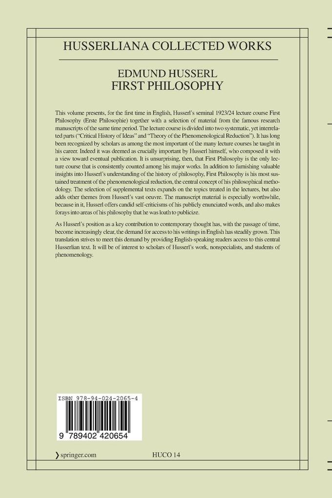 Weitere Ansicht: First Philosophy | Edmund Husserl