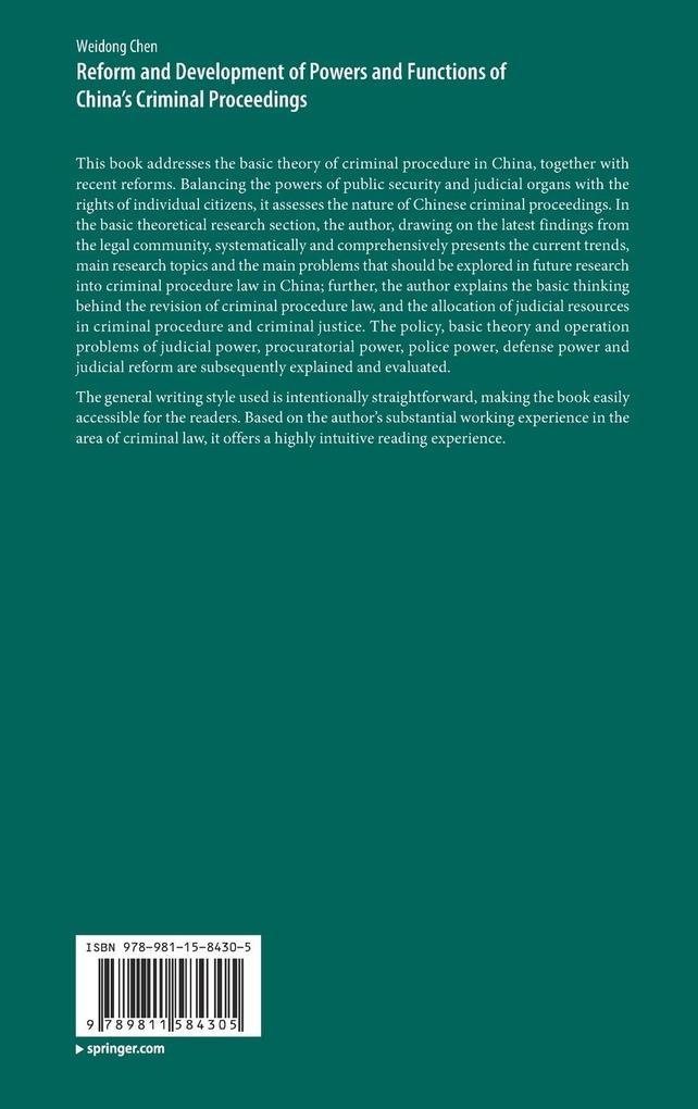 Weitere Ansicht: Reform and Development of Powers and Functions of China's Criminal Proceedings | Weidong Chen