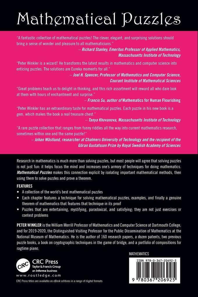 Weitere Ansicht: Mathematical Puzzles | Peter Winkler