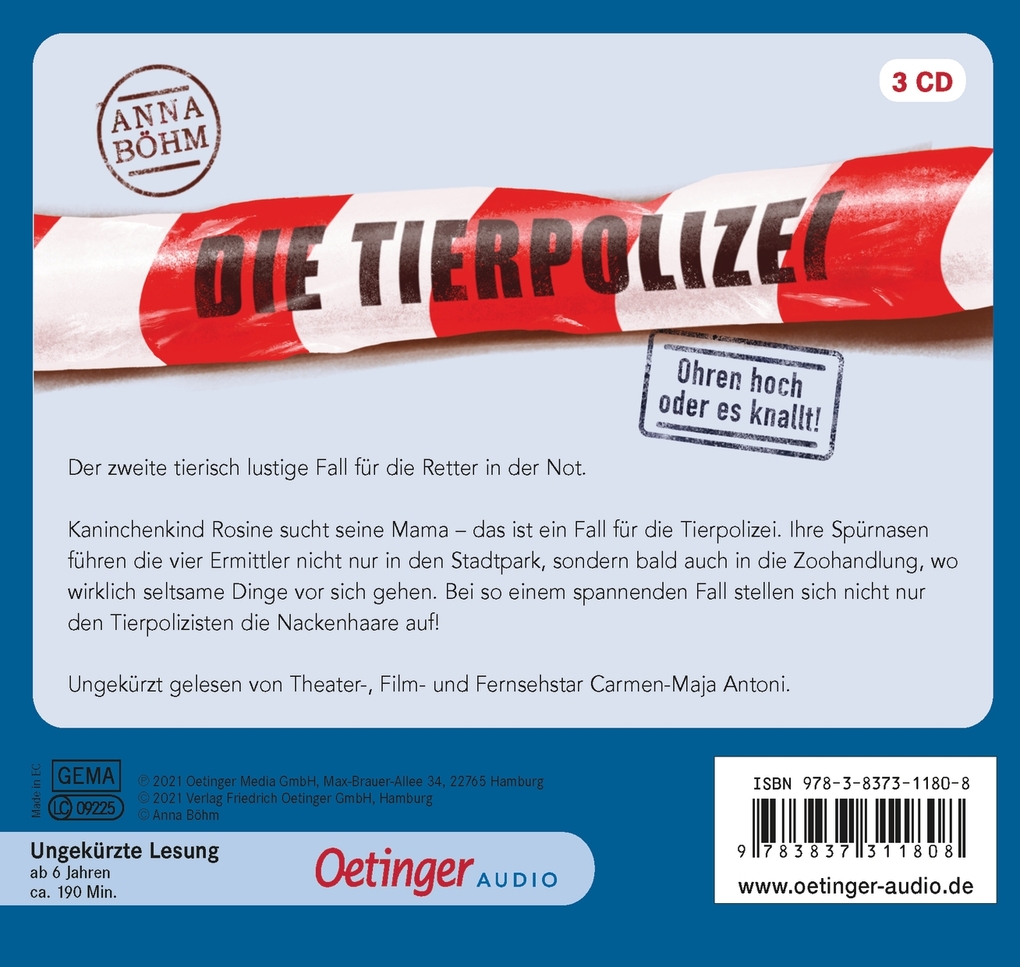 Weitere Ansicht: Die Tierpolizei 2. Ohren hoch oder es knallt!, 3 Audio-CD | Anna Böhm