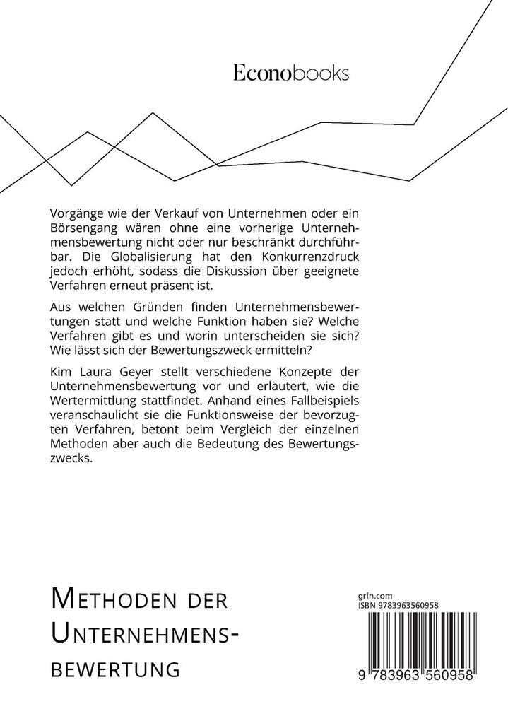 Weitere Ansicht: Methoden der Unternehmensbewertung. Ein Überblick über Anlass, Funktion und Zweck der Bewertungsverfahren | Kim Laura Geyer