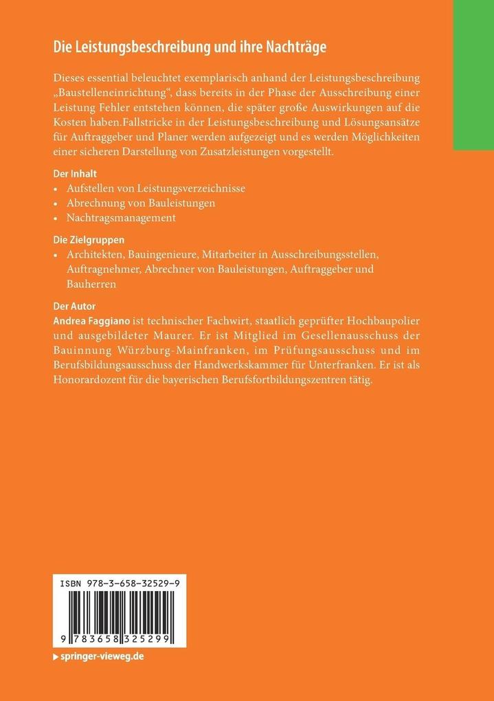 Weitere Ansicht: Die Leistungsbeschreibung und ihre Nachträge | Andrea Faggiano