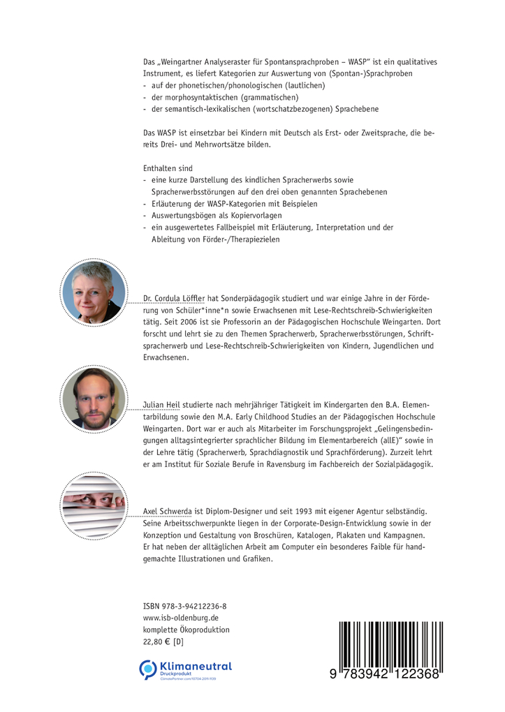 Weitere Ansicht: Weingartner Analyseraster für Spontansprachproben - WASP | Cordula Löffler, Julian Heil